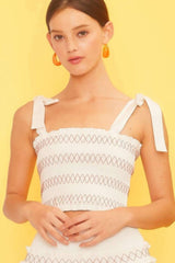 Self Tie Shoulder Smocking Ruffle Crop Top | Mixtshop LLC