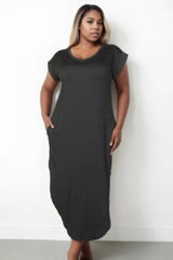 Plus Size Hidden Pocket Batwing Sleeve V Neck Long Dress | Mixtshop LLC