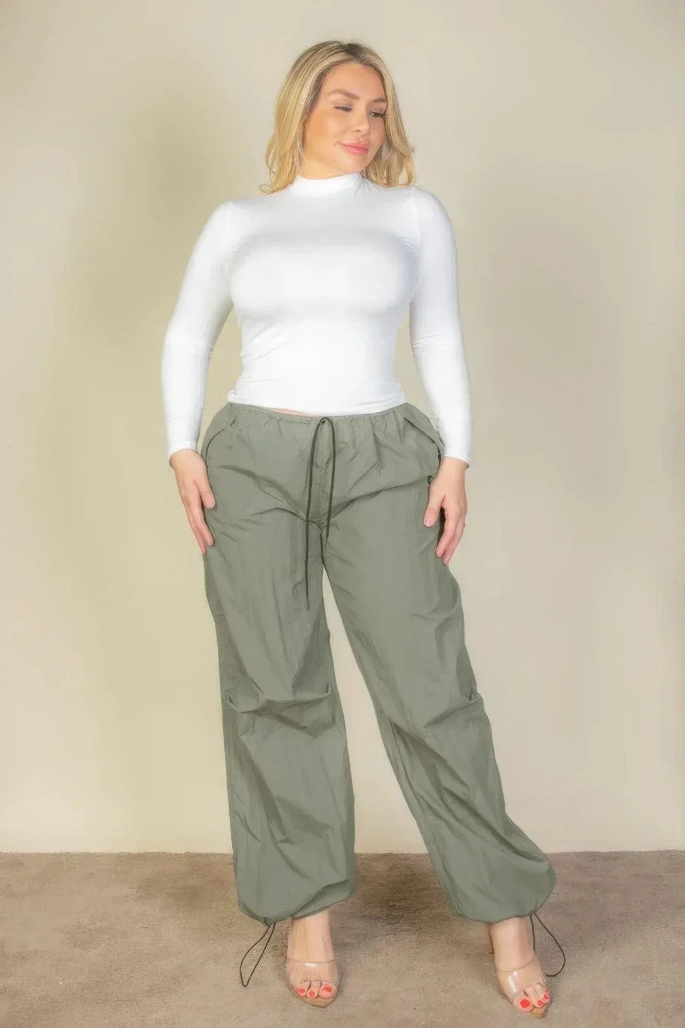 Plus Size Drawstring Waist Parachute Pants Secondary image