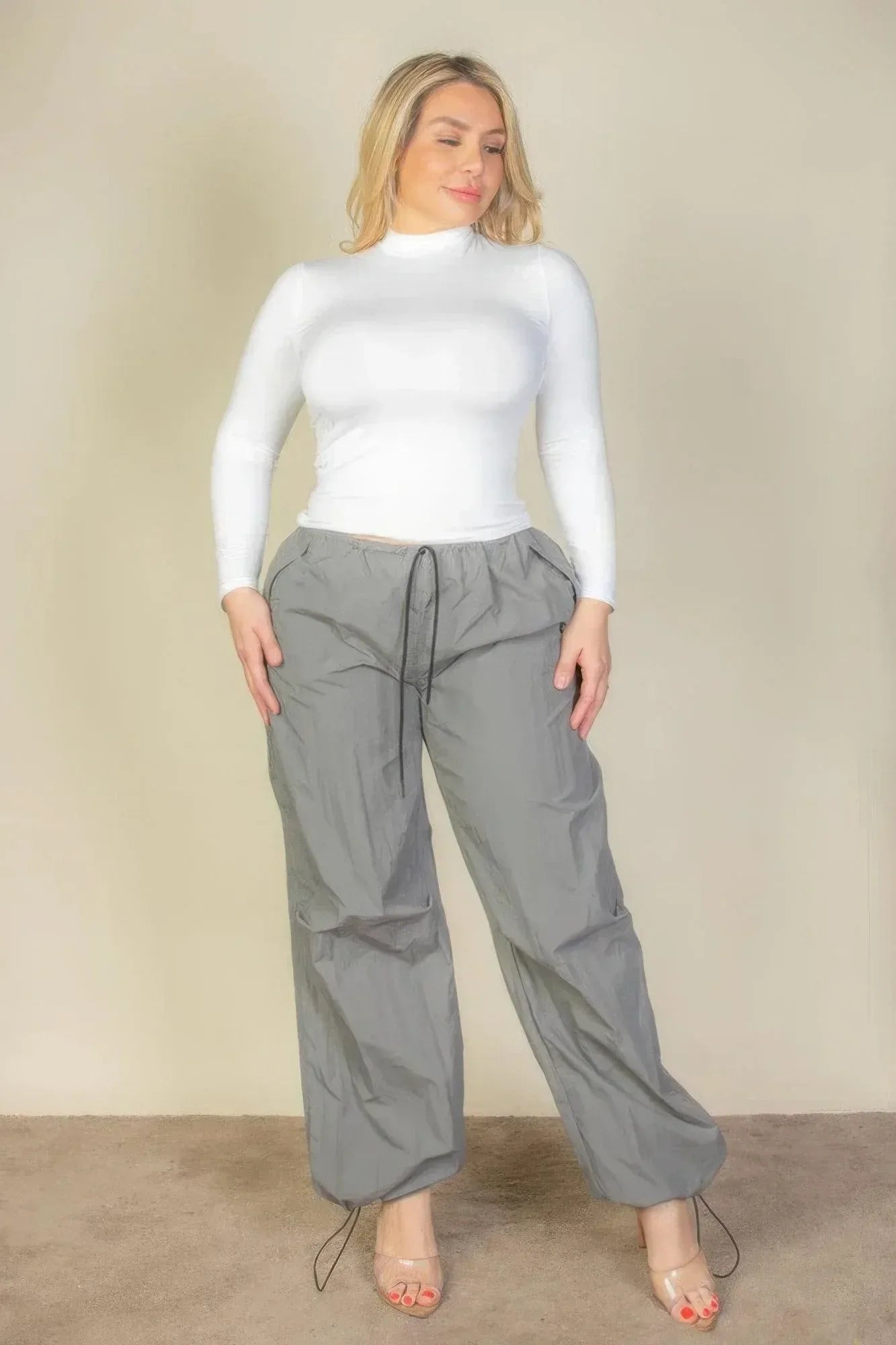 Plus Size Drawstring Waist Parachute Pants Secondary image