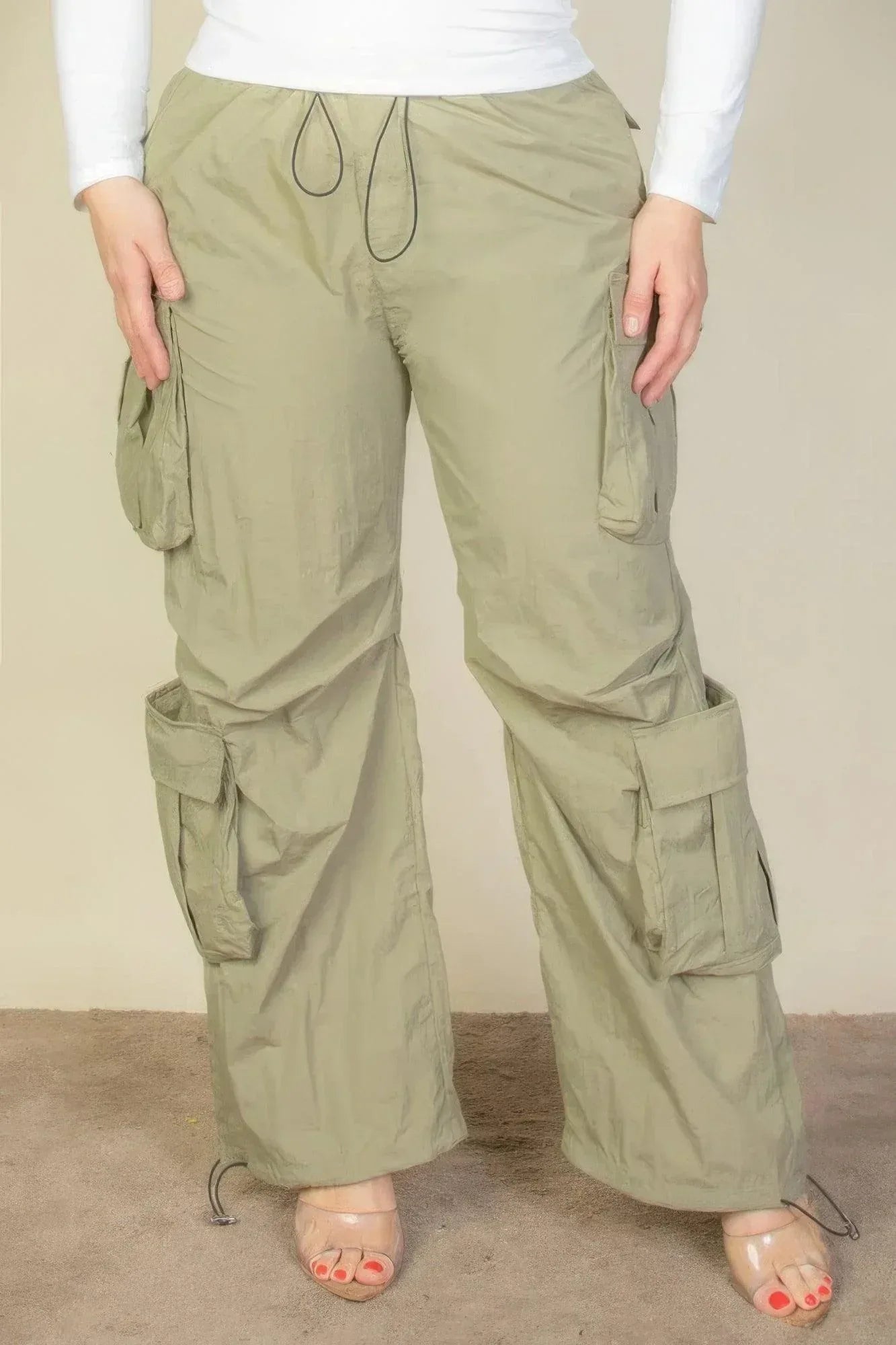 Plus Size Flap Pockets Drawstring Ruched Parachute Pants | Mixtshop LLC Main image