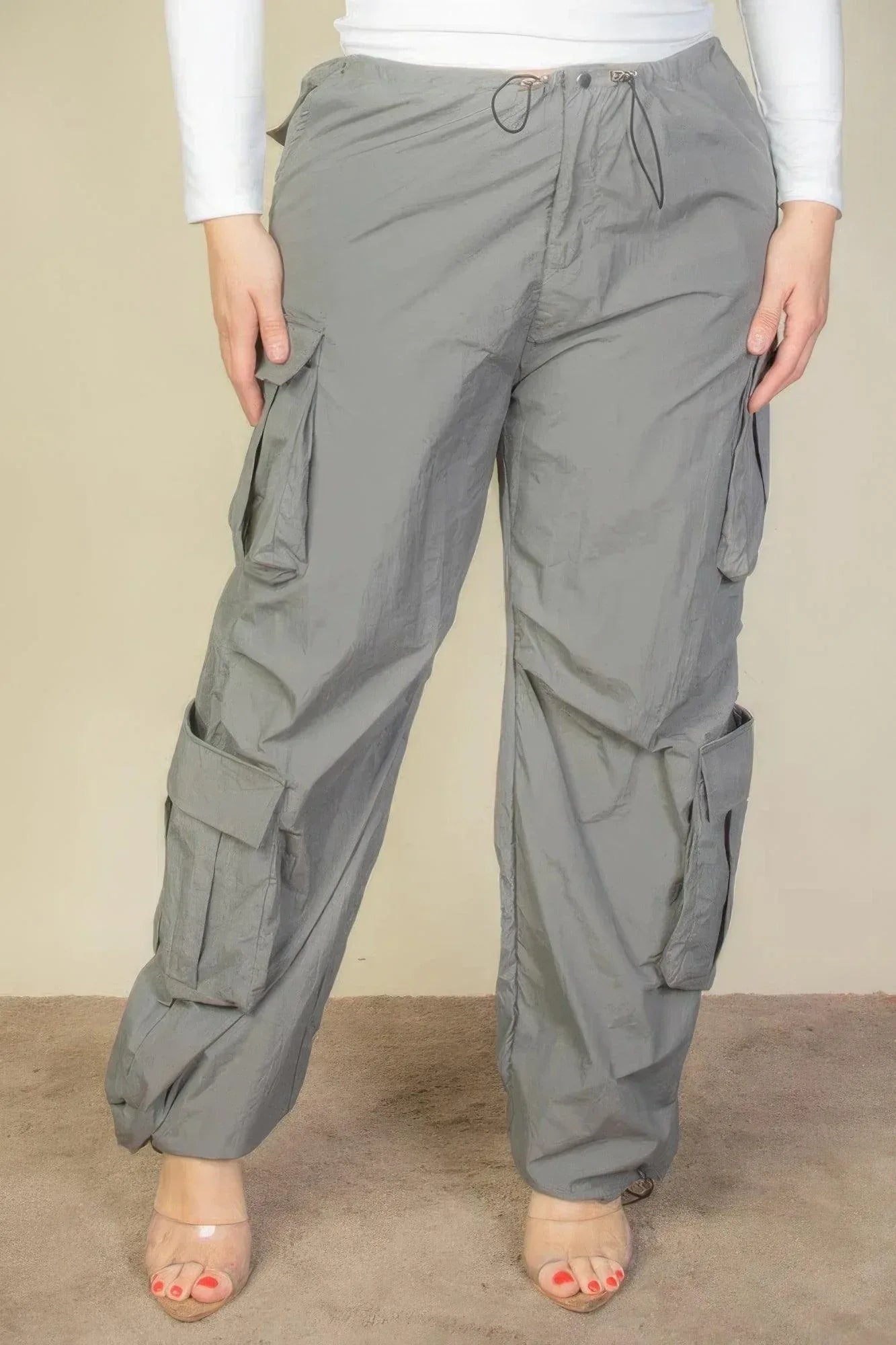Plus Size Flap Pockets Drawstring Ruched Parachute Pants | Mixtshop LLC Main image