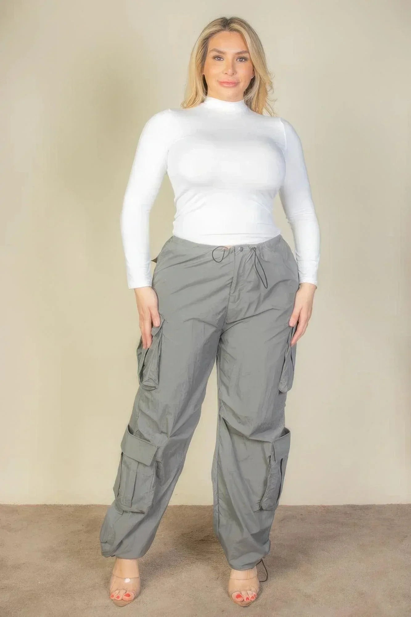 Plus Size Flap Pockets Drawstring Ruched Parachute Pants | Mixtshop LLC