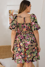 Plus Floral Printed Center Tie-back Mini Dress | Mixtshop LLC