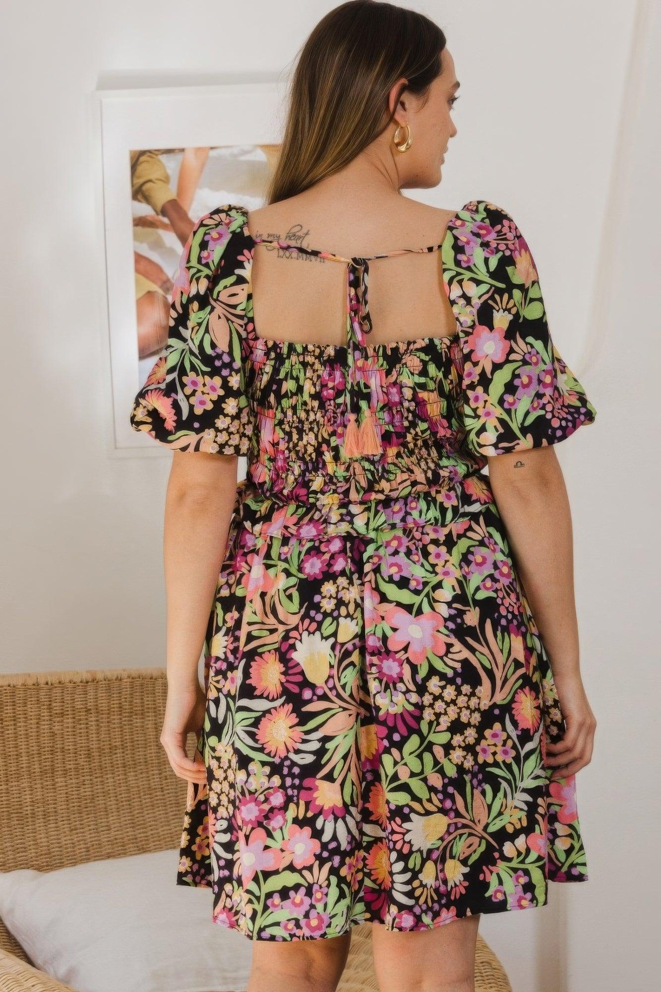 Plus Floral Printed Center Tie-back Mini Dress | Mixtshop LLC