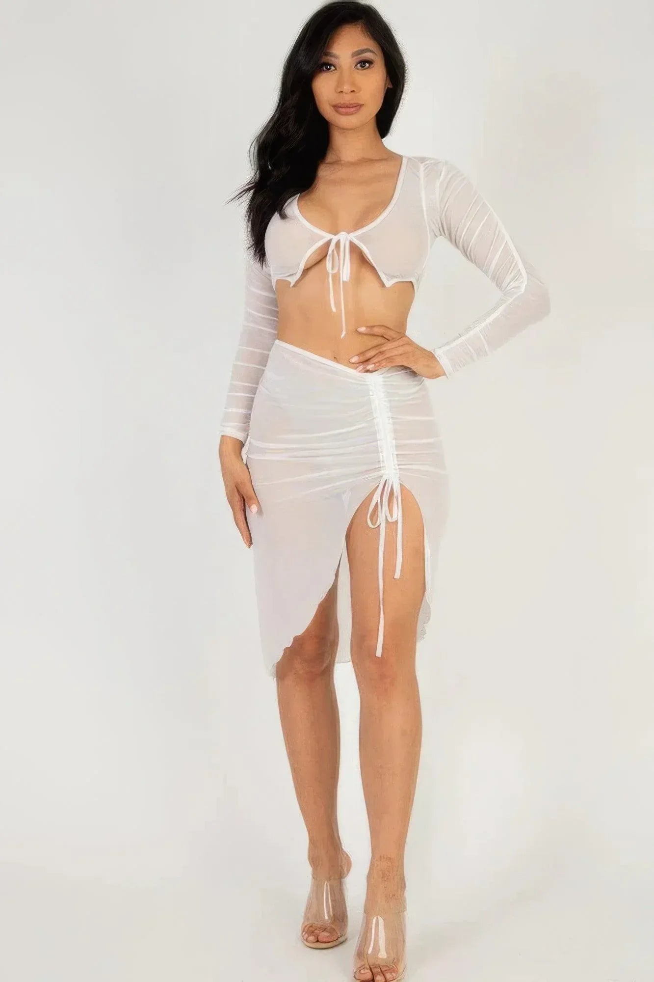Sexy Sheer Mesh Drawstring Ruched Skirt Secondary image