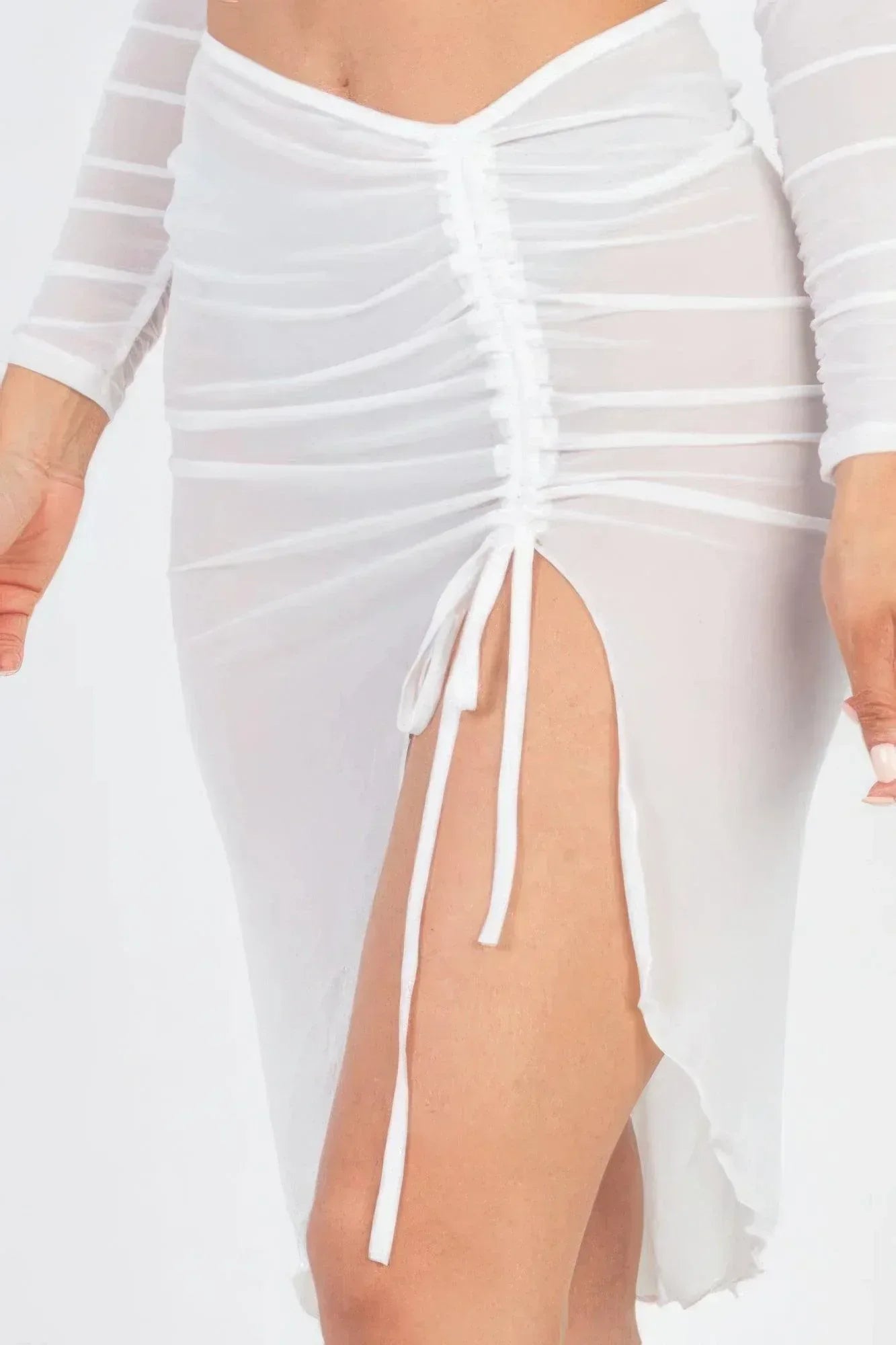 Sexy Sheer Mesh Drawstring Ruched Skirt | Mixtshop LLC