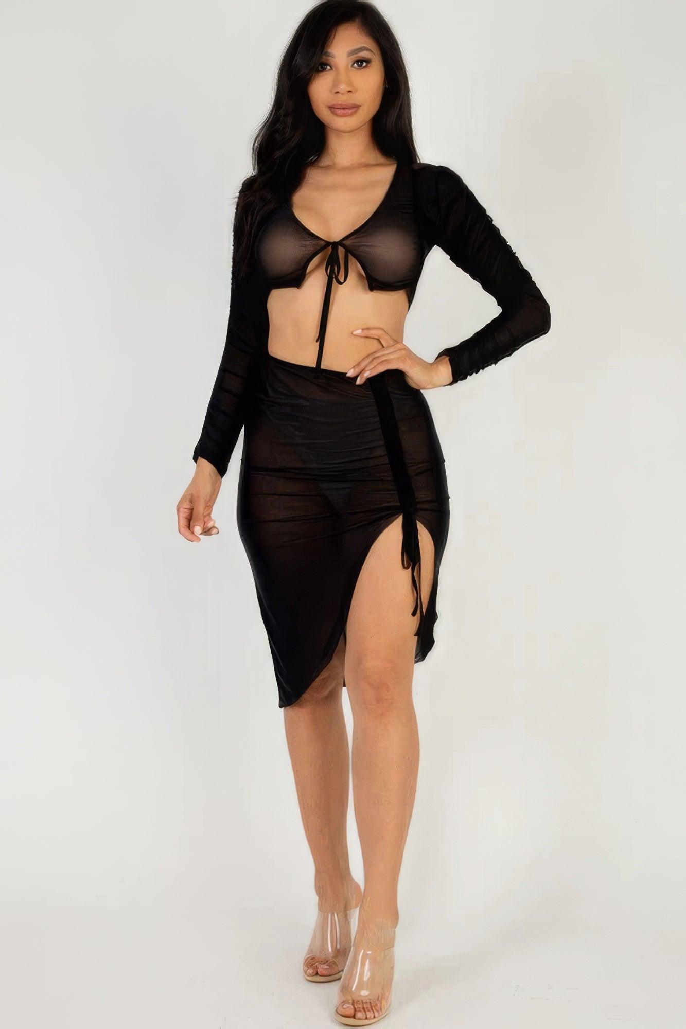 Sexy Sheer Mesh Drawstring Ruched Skirt | Mixtshop LLC