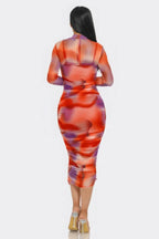Summer Heat Print Mesh Ruched Midi Dress | Mixtshop LLC