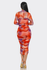 Summer Heat Print Mesh Ruched Midi Dress | Mixtshop LLC