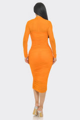 Solid Mesh Ruched Midi Dress | Mixtshop LLC