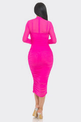 Solid Mesh Ruched Midi Dress | Mixtshop LLC