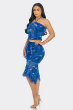 Tropical Waters Print Mesh Ruffle Halter Skirt Set | Mixtshop LLC
