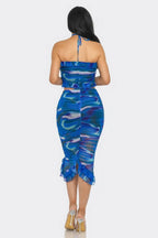 Tropical Waters Print Mesh Ruffle Halter Skirt Set | Mixtshop LLC