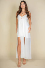 Plunge Neck Split Thigh Mesh Maxi Dress | Mixtshop LLC