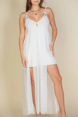 Plunge Neck Split Thigh Mesh Maxi Dress | Mixtshop LLC