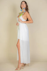 Plunge Neck Split Thigh Mesh Maxi Dress | Mixtshop LLC