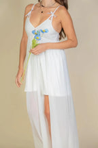 Plunge Neck Split Thigh Mesh Maxi Dress | Mixtshop LLC