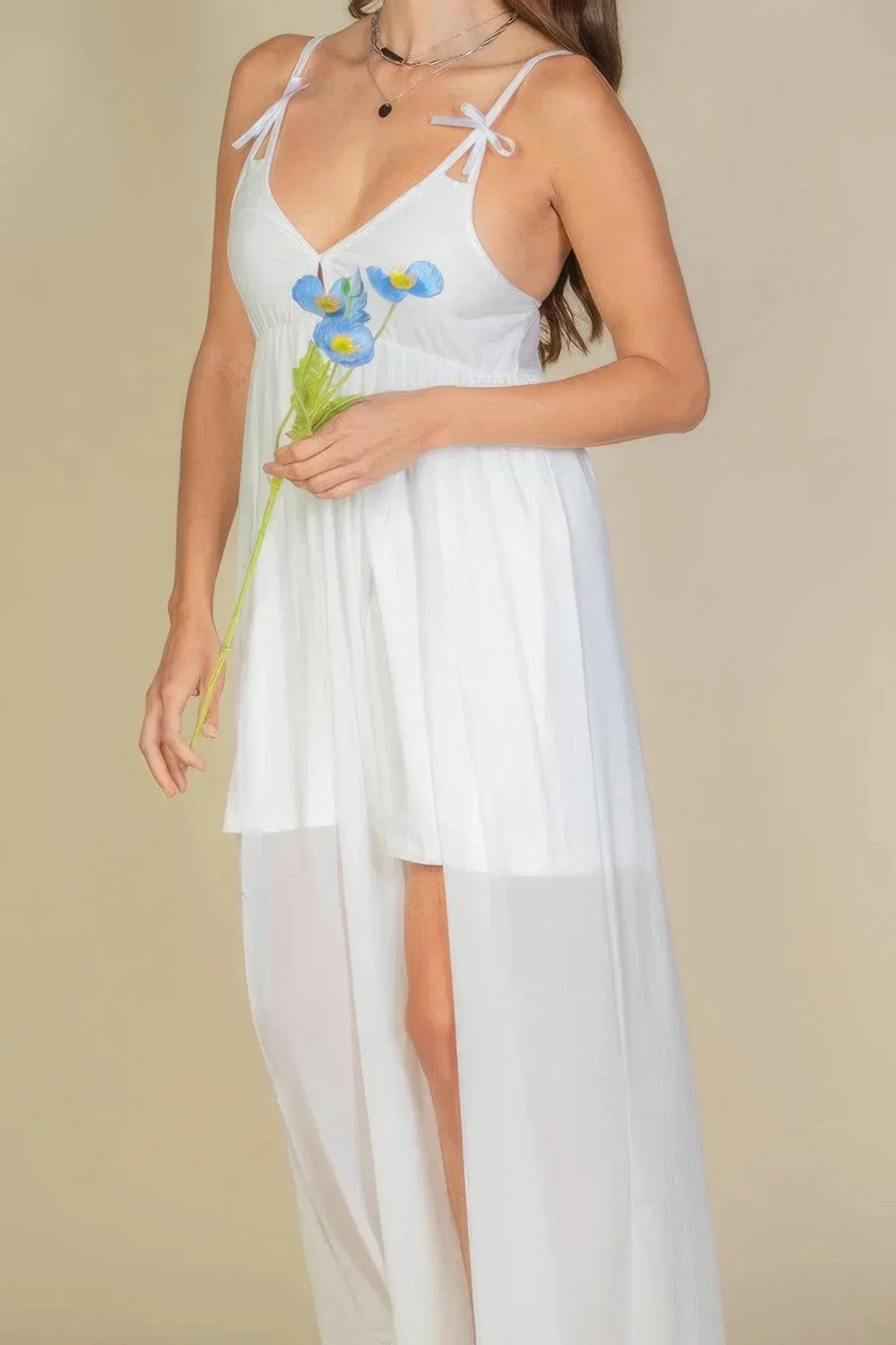 Plunge Neck Split Thigh Mesh Maxi Dress | Mixtshop LLC