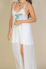 Plunge Neck Split Thigh Mesh Maxi Dress | Mixtshop LLC