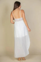 Plunge Neck Split Thigh Mesh Maxi Dress | Mixtshop LLC