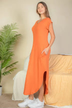 Hidden Pocket Batwing Sleeve V Neck Long Dress | Mixtshop LLC