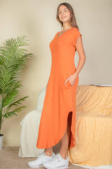 Hidden Pocket Batwing Sleeve V Neck Long Dress | Mixtshop LLC