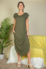 Hidden Pocket Batwing Sleeve V Neck Long Dress | Mixtshop LLC