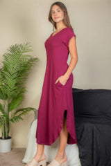 Hidden Pocket Batwing Sleeve V Neck Long Dress | Mixtshop LLC