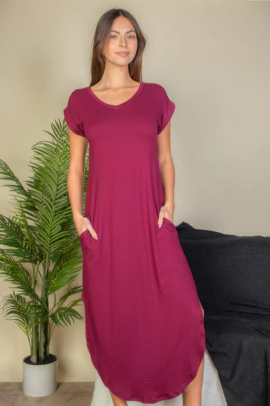 Hidden Pocket Batwing Sleeve V Neck Long Dress | Mixtshop LLC