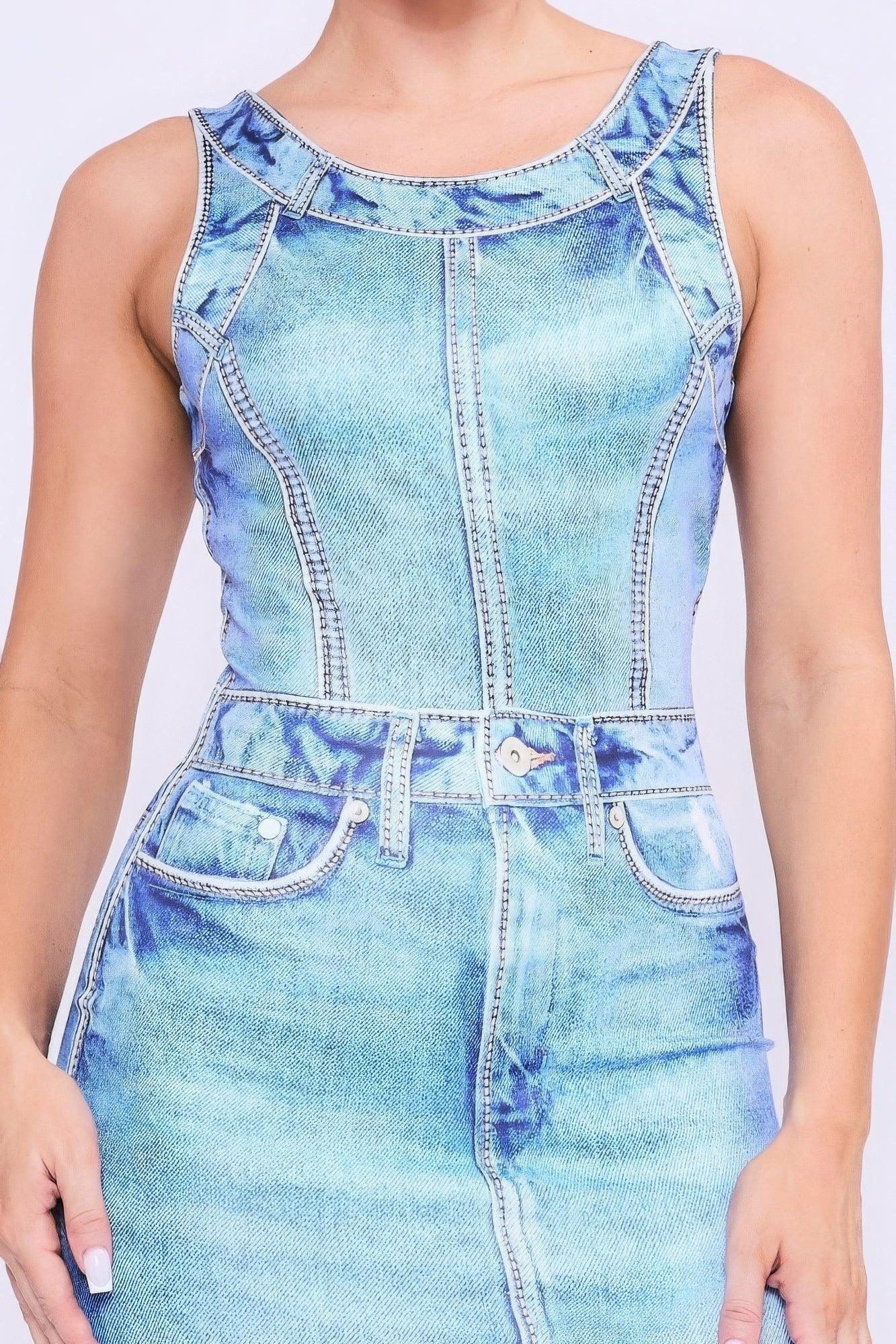 Denim Print Midi Dress | Mixtshop LLC