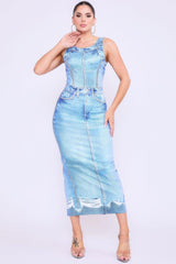 Denim Print Midi Dress | Mixtshop LLC
