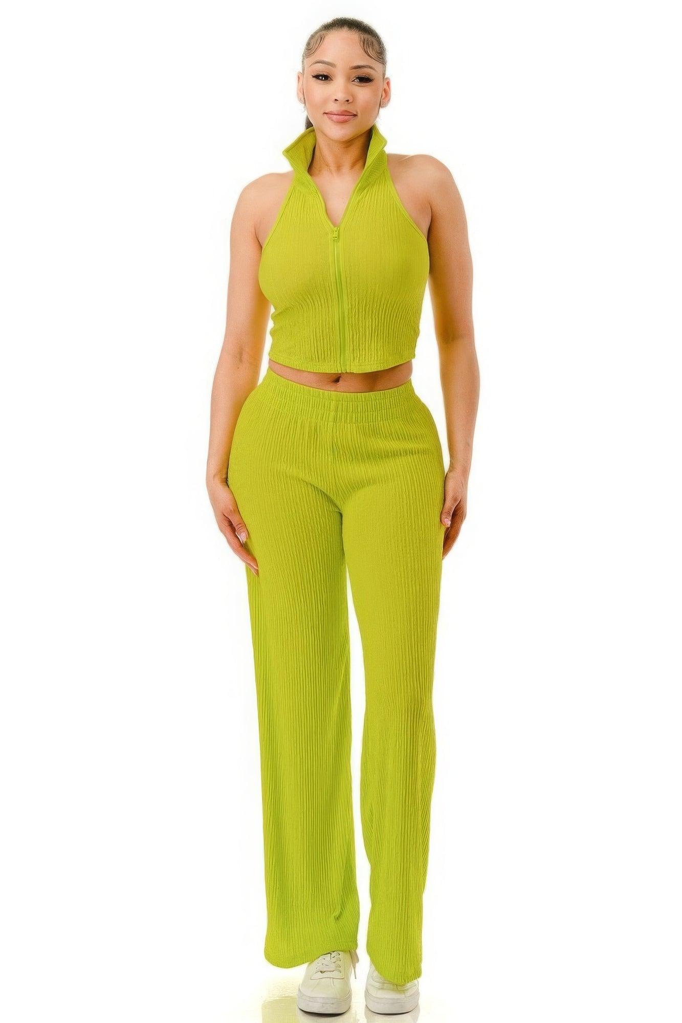 Crinkle Wide Pants Set Zipper | Mixtshop LLC