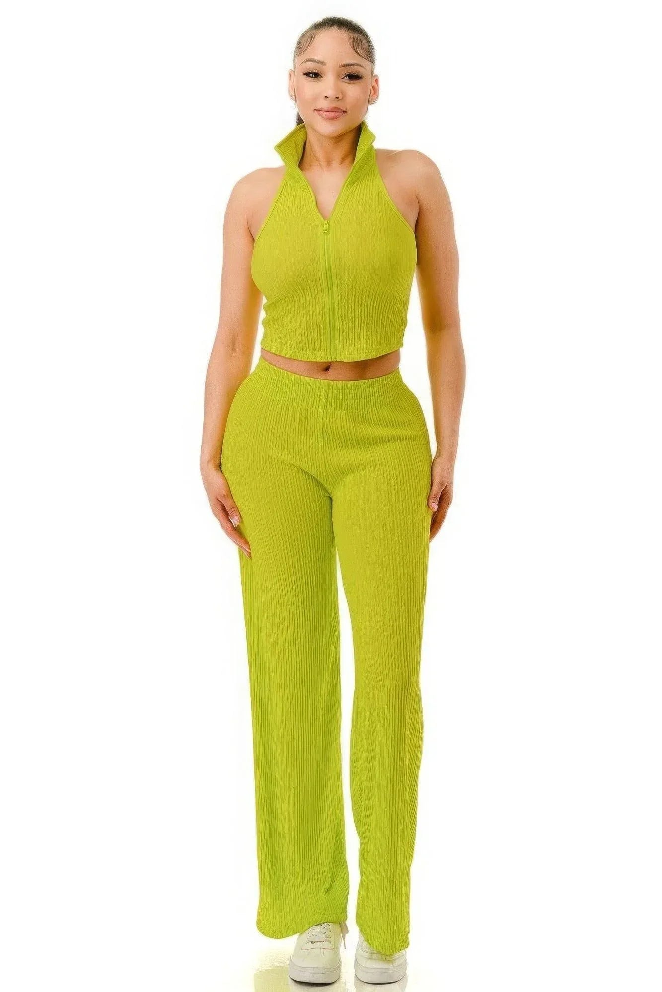 Crinkle Wide Pants Set Zipper | Mixtshop LLC Main image
