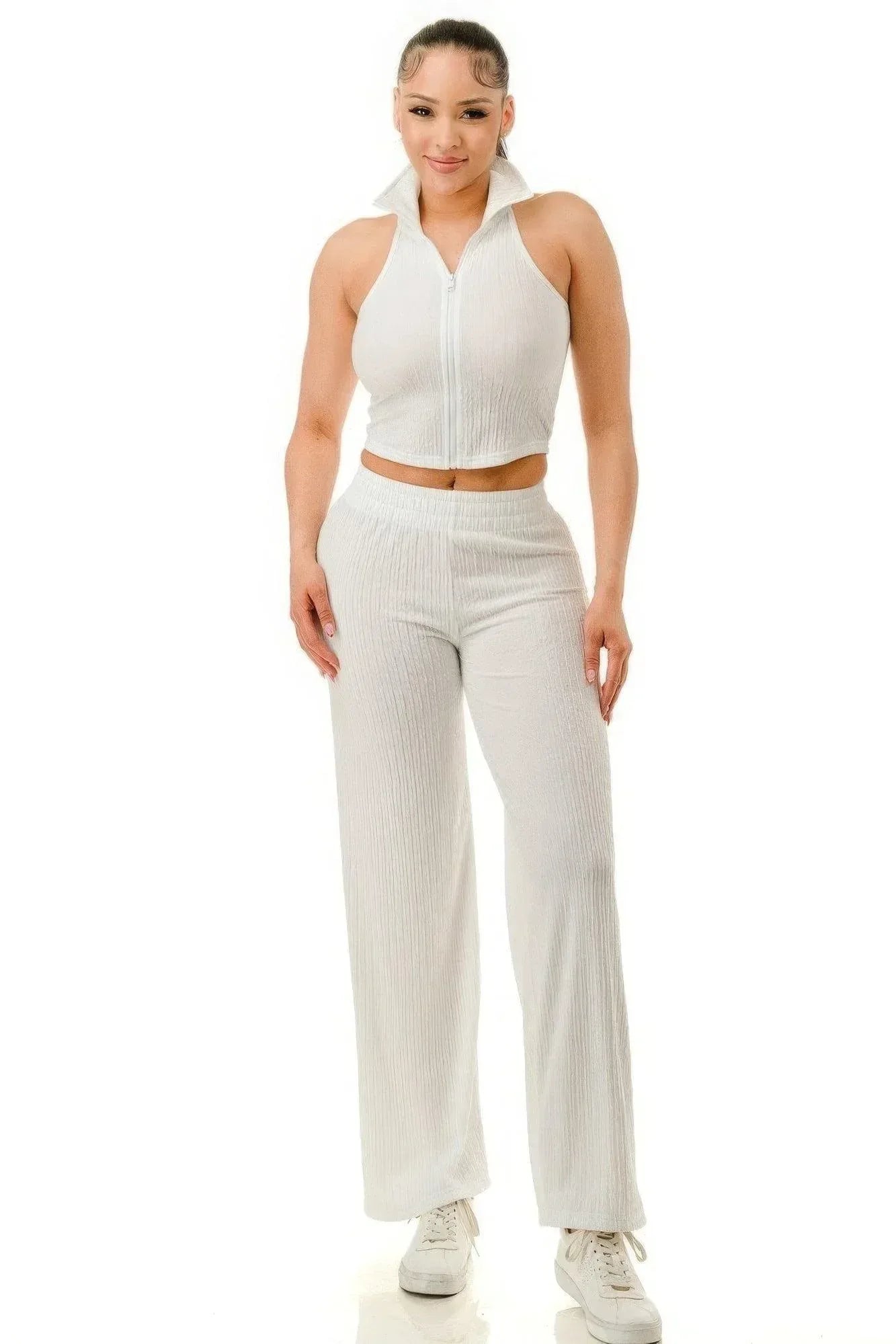 Crinkle Wide Pants Set Zipper | Mixtshop LLC Main image