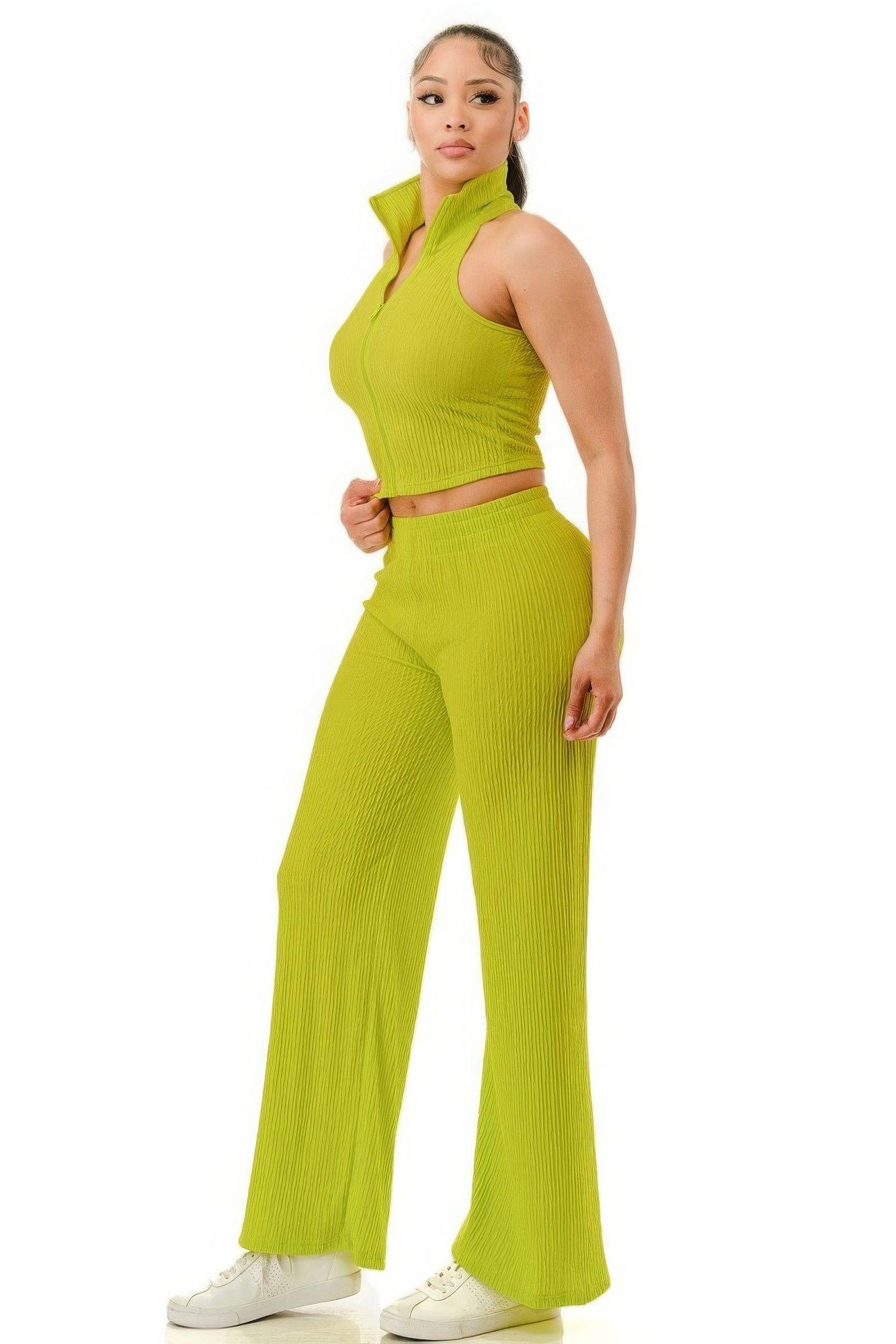 Crinkle Wide Pants Set Zipper | Mixtshop LLC