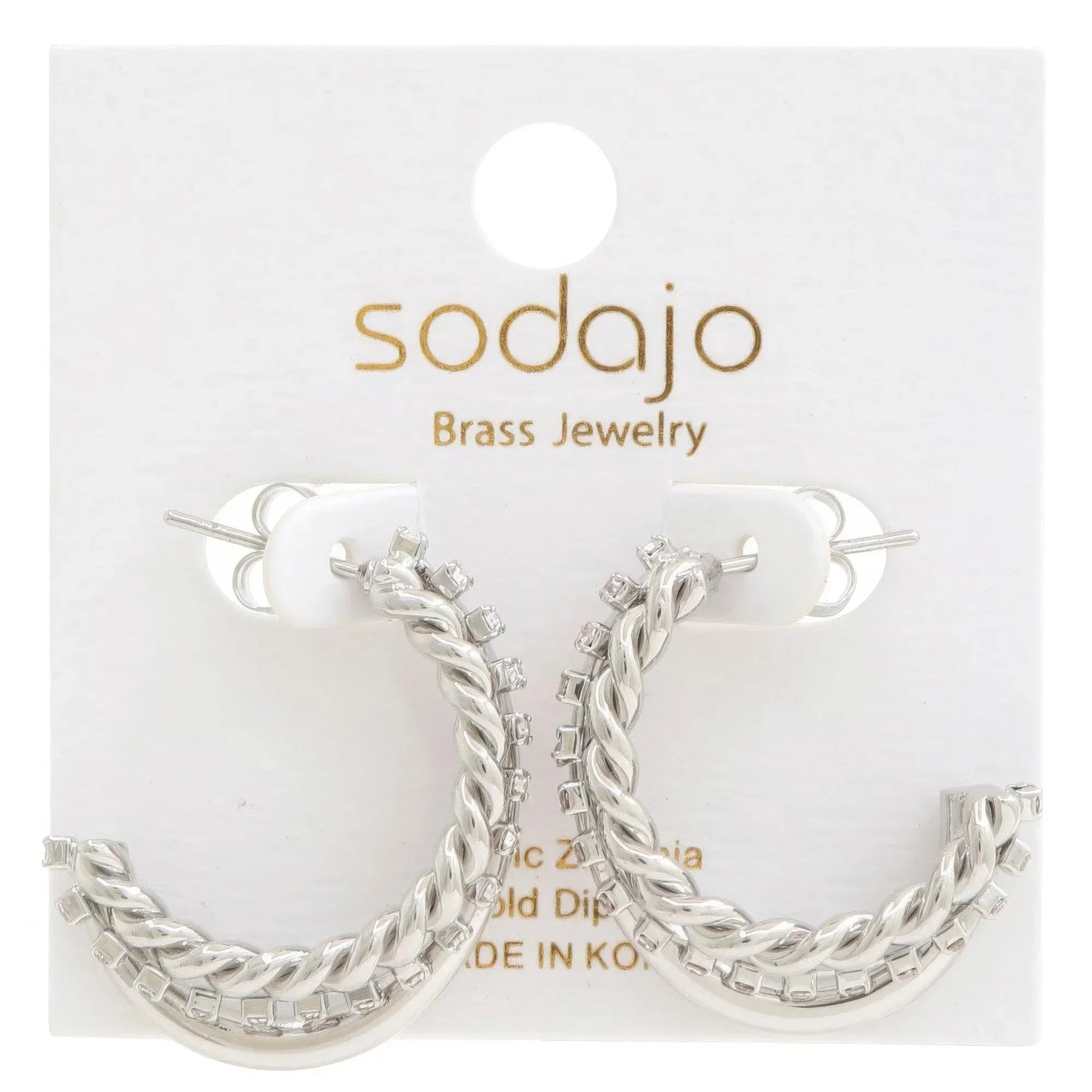 Rope Rhinestone Open Hoop Gold Dipped Earring | Mixtshop LLC