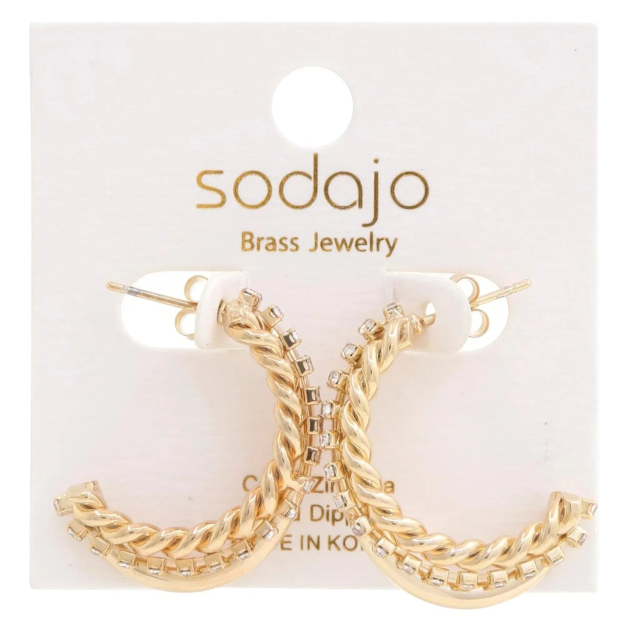 Rope Rhinestone Open Hoop Gold Dipped Earring | Mixtshop LLC