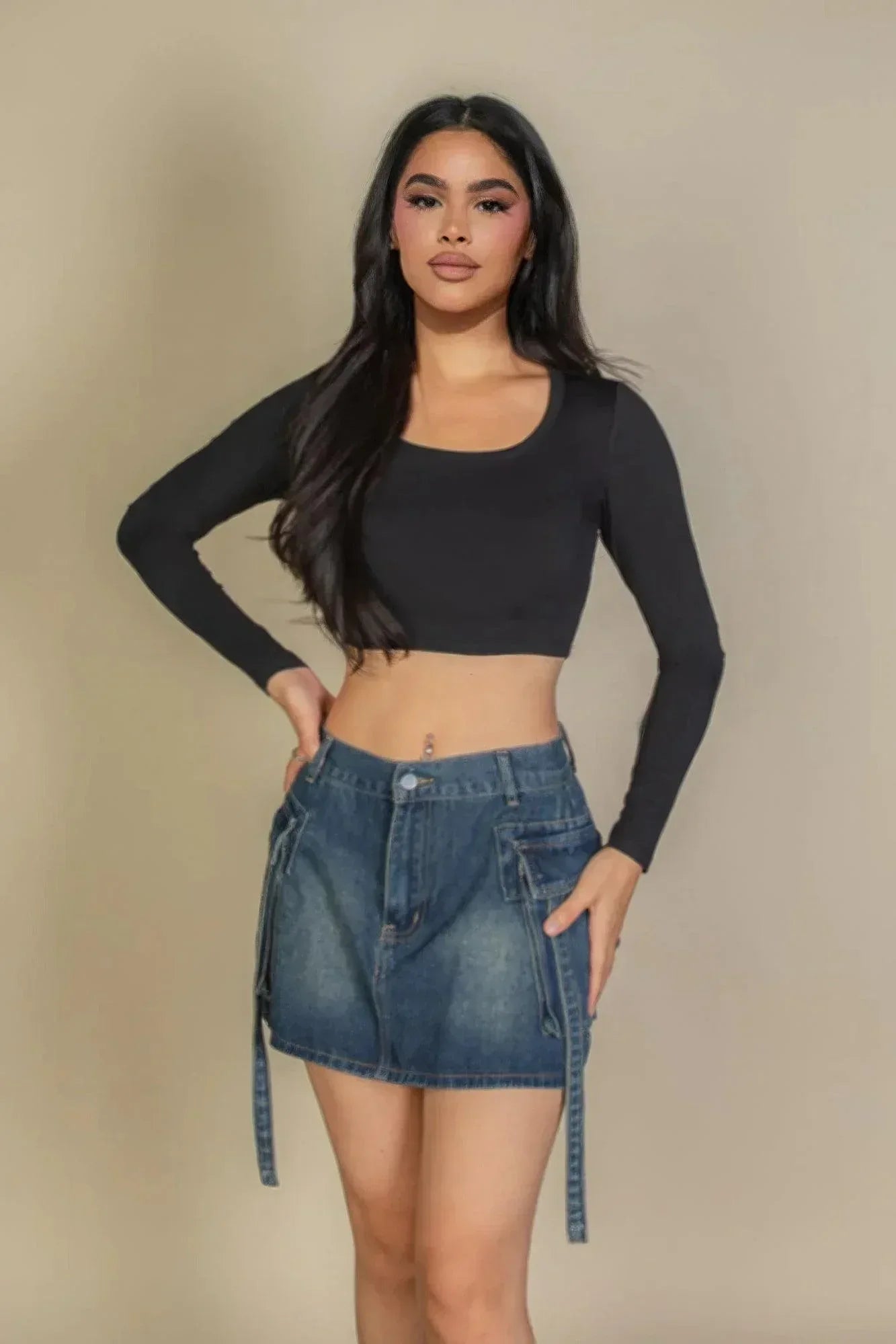 Solid Rib Knit Square Neck Long Sleeve Top | Mixtshop LLC Main image