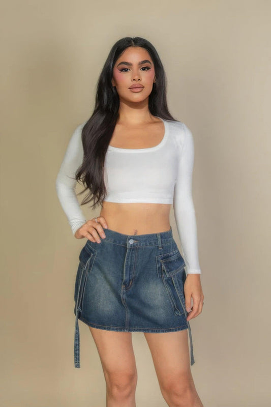 Solid Rib Knit Square Neck Long Sleeve Top | Mixtshop LLC