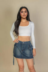 Solid Rib Knit Square Neck Long Sleeve Top | Mixtshop LLC