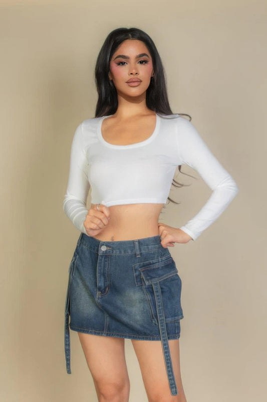 Solid Rib Knit Square Neck Long Sleeve Top | Mixtshop LLC