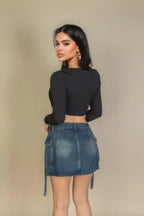 Solid Rib Knit Square Neck Long Sleeve Top | Mixtshop LLC