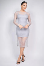 Lace Rhinestone-studded Slit Midi Dress | Mixtshop LLC