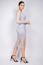 Lace Rhinestone-studded Slit Midi Dress | Mixtshop LLC