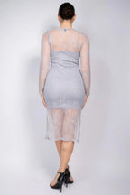 Lace Rhinestone-studded Slit Midi Dress | Mixtshop LLC