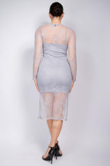 Lace Rhinestone-studded Slit Midi Dress | Mixtshop LLC