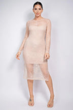 Lace Rhinestone-studded Slit Midi Dress | Mixtshop LLC