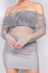 Shirred Off-shoulder Fishnet Top | Mixtshop LLC