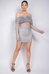 Shirred Off-shoulder Fishnet Top | Mixtshop LLC